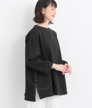 裏毛デニムリブチュニック(ブラック-M)