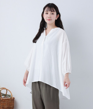 コットンジョーゼットスキッパーブラウス(オフホワイト-ONESIZE)