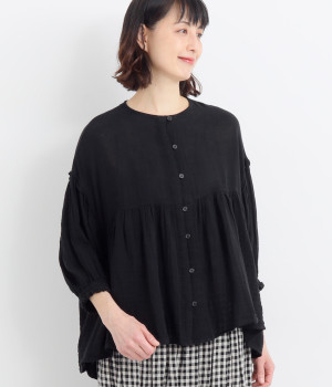 コットンWガーゼバルーンスリーブブラウス