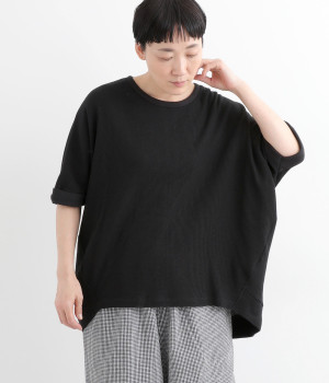 コットンワッフルカットソーTシャツ(ブラック-ONESIZE)