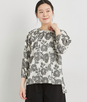 コットンジャカード前後差ブラウス(クロ-ONESIZE)