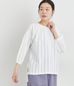 コットンローンライトドビーストライプ前後差ブラウス(オフ-ONESIZE)