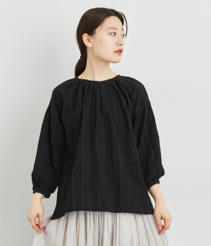 コットンローンライトドビーストライプ前後差ブラウス(クロ-ONESIZE)