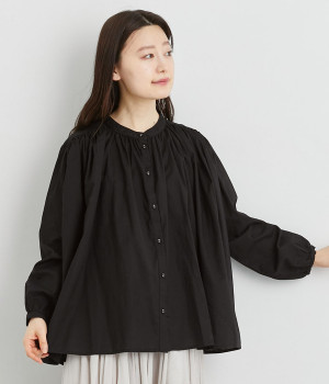 コットンローンギャザーフレアブラウス