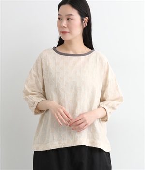 コットンリネンジャカード襟配色ブラウス