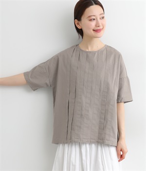 コットンリネンオックスフロントタックブラウス(グレー-L)
