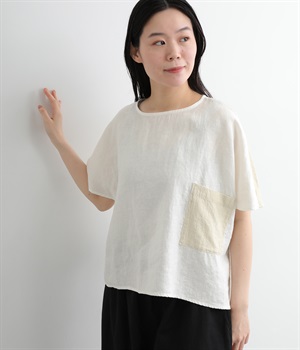 リネンオックスコットンドビーポケットプルオーバー(ホワイト-L)