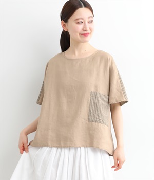 リネンオックスコットンドビーポケットプルオーバー(ベージュ-L)