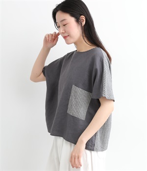 リネンオックスコットンドビーポケットプルオーバー(チャコール-L)