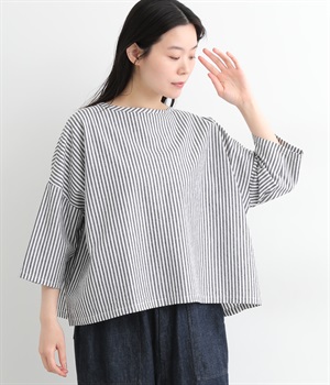 コットンワイドプルオーバー(ストライプ1-L)