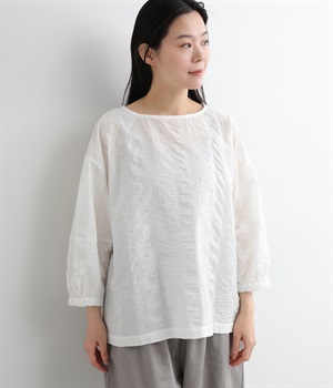 コットンリップル袖ゴムプルオーバー(ホワイト-ONESIZE)