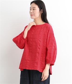 コットンリップル袖ゴムプルオーバー(レッド-ONESIZE)