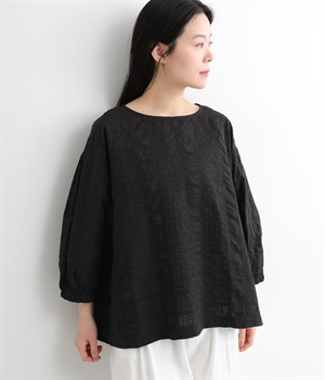 コットンリップル袖ゴムプルオーバー(ブラック-ONESIZE)