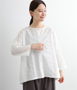 コットンリップルカーディガンブラウス(ホワイト-ONESIZE)