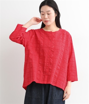 コットンリップルカーディガンブラウス(レッド-ONESIZE)