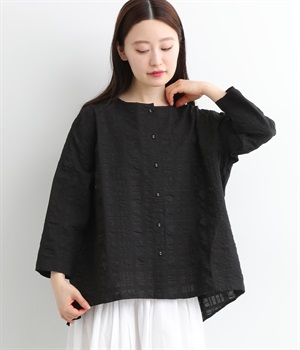 コットンリップルカーディガンブラウス(ブラック-ONESIZE)