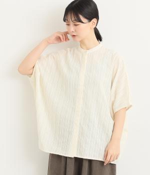 コットンガーゼドビーバンドカラーシャツ(ホワイト-M)