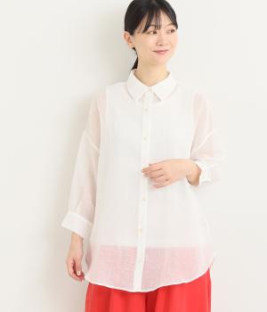 シア―ボイル襟付きシャツ(ホワイト-M)