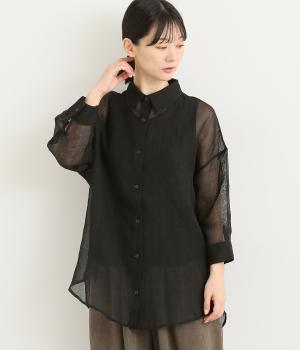 シア―ボイル襟付きシャツ(ブラック-M)