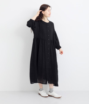 コットンWガーゼバルーンスリーブワンピース(クロ-L)