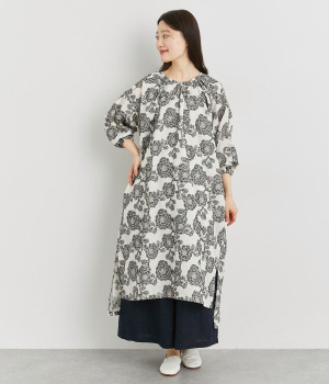 コットンジャカードリラックスワンピース(クロ-M)