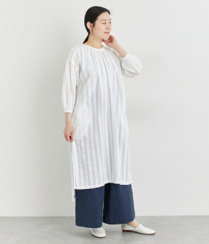 コットンローンライトドビーストライプリラックスワンピース(オフ-ONESIZE)
