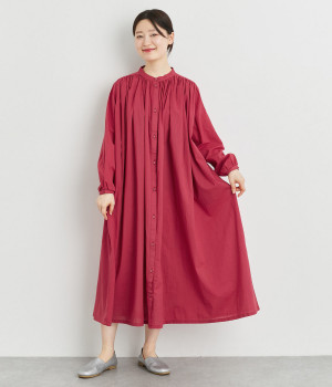 コットンローンギャザーフレアワンピース(レッド-L)