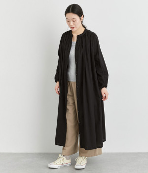 コットンローンギャザーフレアワンピース(クロ-L)