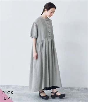 別注｜タイダイ染めチャイナボタンワンピース(アイスグレー-MP)
