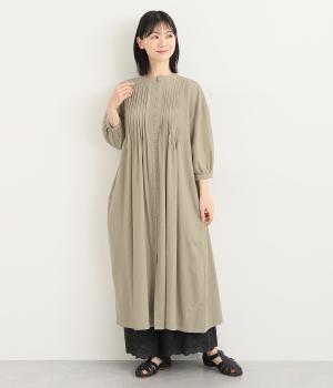 コットンスラブピンタックワンピース(グレージュ-L)