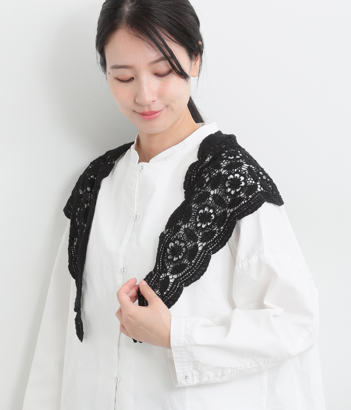 コットン花柄レーススカーフ(ブラック-ONESIZE)