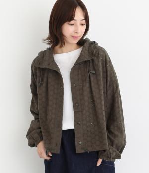 コットンサークルレースフードブルゾン(ブラウン-L)