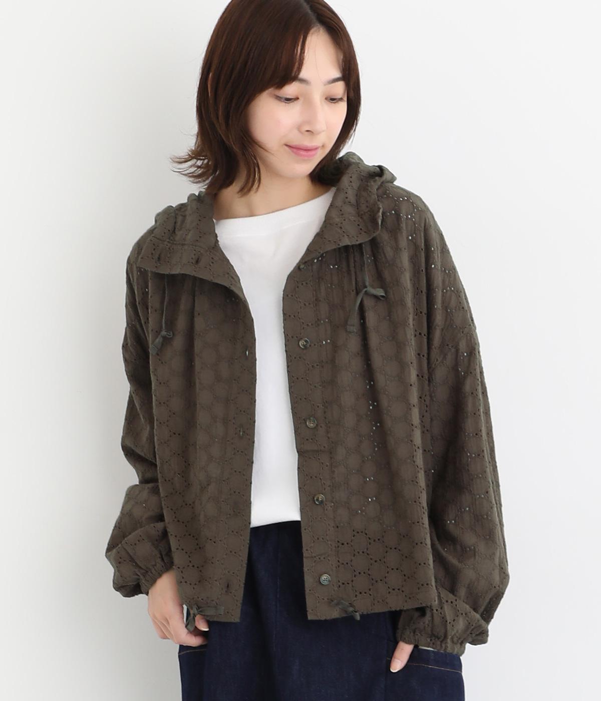 コットンサークルレースフードブルゾン(ブラウン-M)