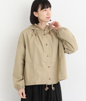 コットンダンプバイオウォッシュ加工フーディブルゾン(ベージュ-M)