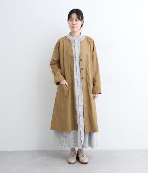コットンナイロンハイカウントノーカラーコート(キャメル-L)