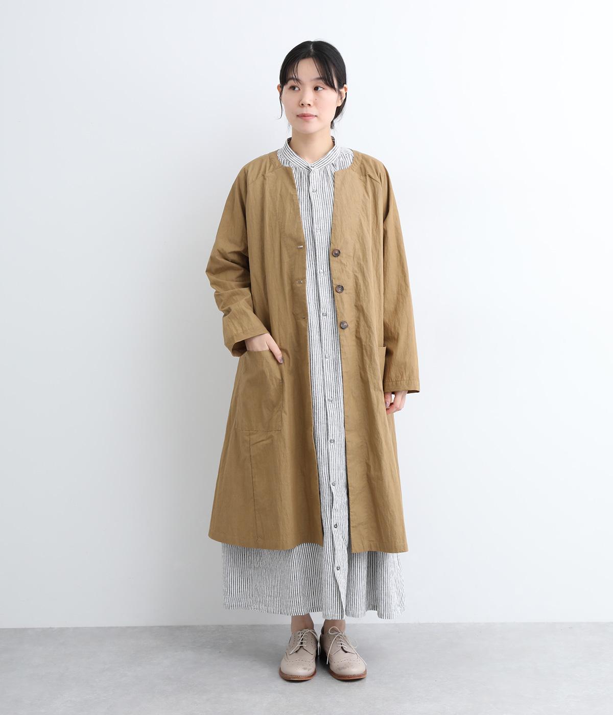コットンナイロンハイカウントノーカラーコート(キャメル-M)