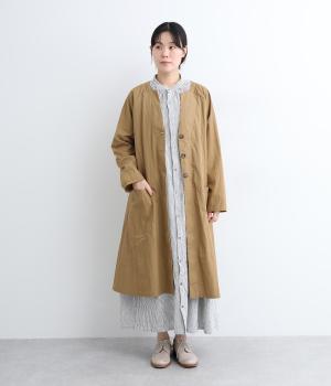 コットンナイロンハイカウントノーカラーコート(キャメル-M)