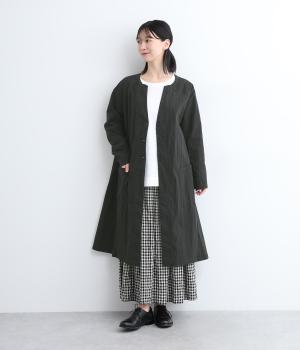コットンナイロンハイカウントノーカラーコート(クロ-L)