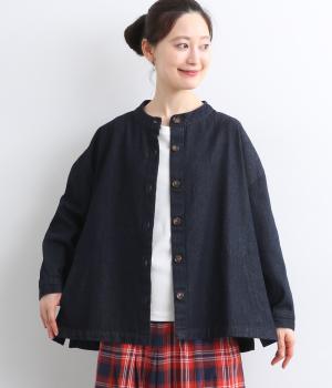 デニムノーカラージャケット(ネイビー-L)