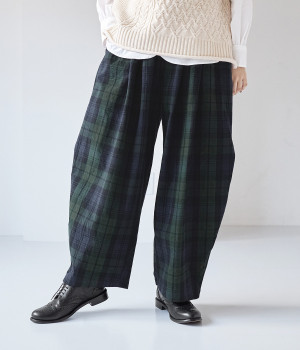 別注｜ブラックウォッチひざタックパンツ(ブラックウォッチ-M)