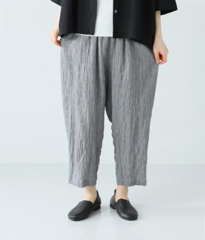 シャーリングテーパードパンツ(チドリ-L)