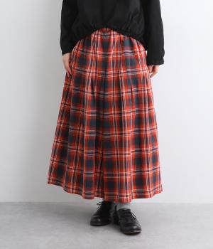 コットンオックスチェックワイドパンツ(レッド-L)