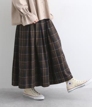 コットンオックスチェックワイドパンツ(ネイビー-L)