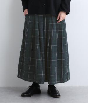 コットンビエラチェックタックワイドパンツ(ネイビー-M)