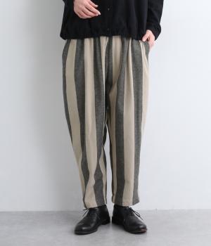 コットンビエラビッグストライプパンツ(ベージュ-M)