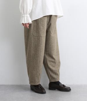 ウールヘリンボーンWポケットパンツ(カーキ-M)