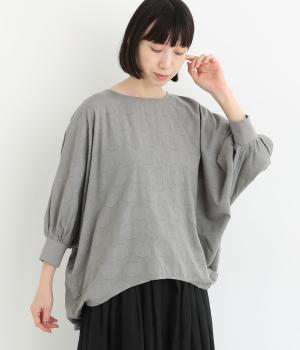 コットンドビーサークル柄袖口リブドルマンブラウス(グレー-ONESIZE)