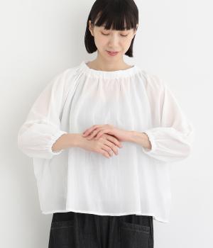 コットンボイルワッシャードロップ襟ゴムプルオーバー(オフホワイト-M)