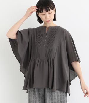 コットンボイルワッシャー多ボタンワイドブラウス