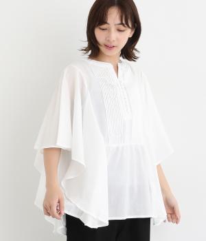 コットンボイルワッシャー多ボタンワイドブラウス(オフホワイト-M)